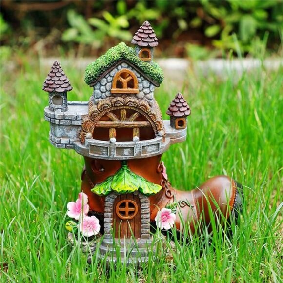 10 Inch Fairy House Garden Statues with Boots, Fairy Garden Decor House Kit - Picture 1 of 7